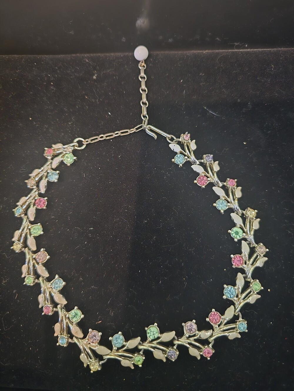 Vintage Floral Vine Multicolor Enamel Crystal Necklace